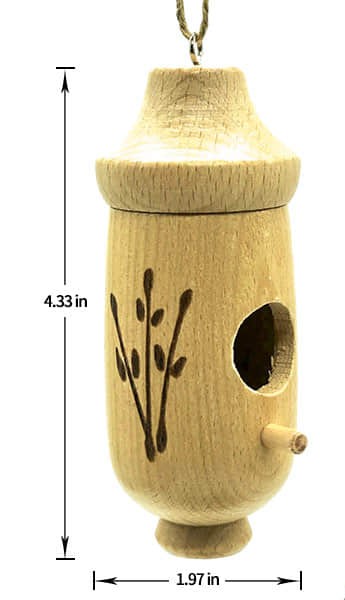 The wooden nest box shown with its dimensions: 4.33 inches tall by 1.97 inches wide